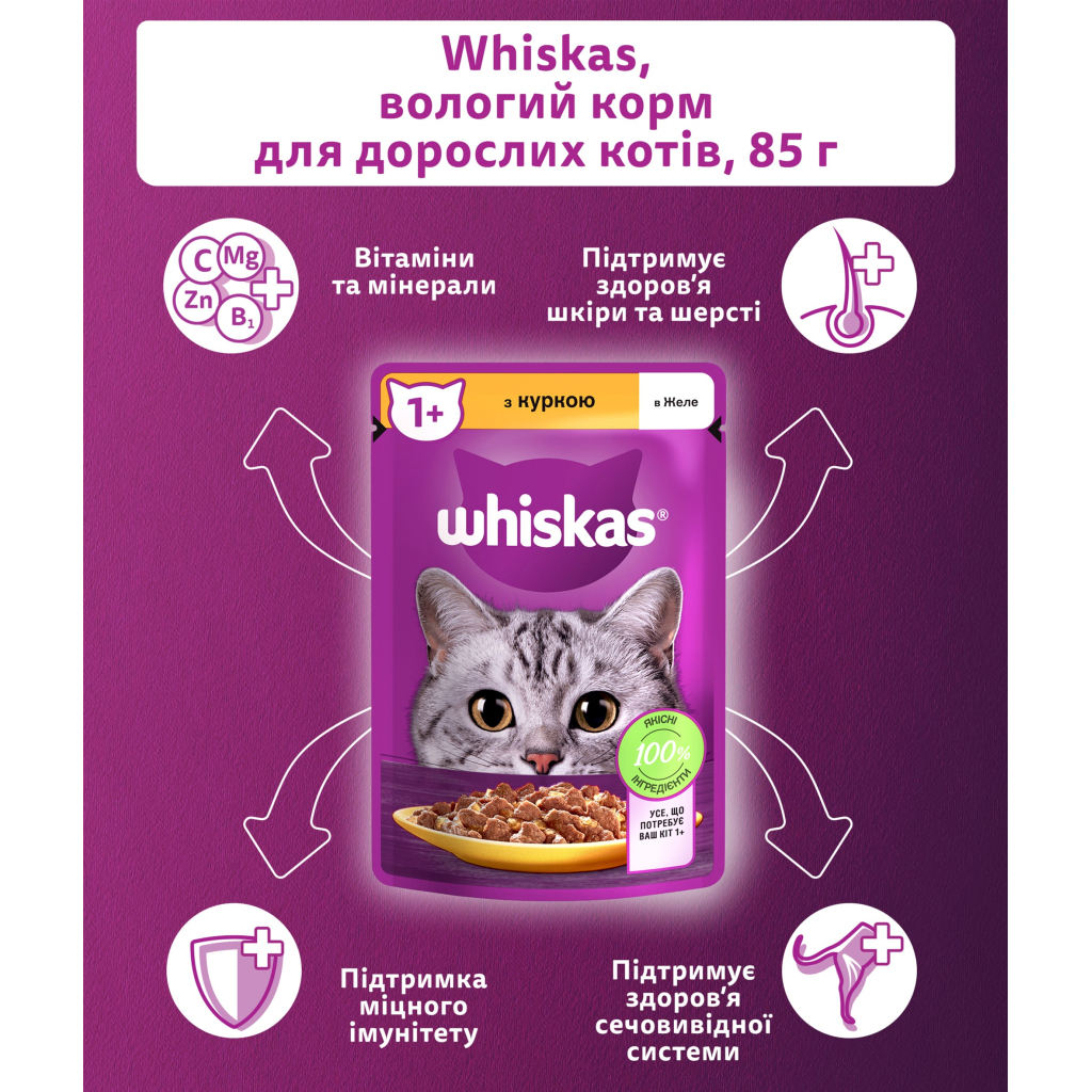 Вологий корм для кішок Whiskas Курка в желе 85 г (5900951302138) - зображення 3
