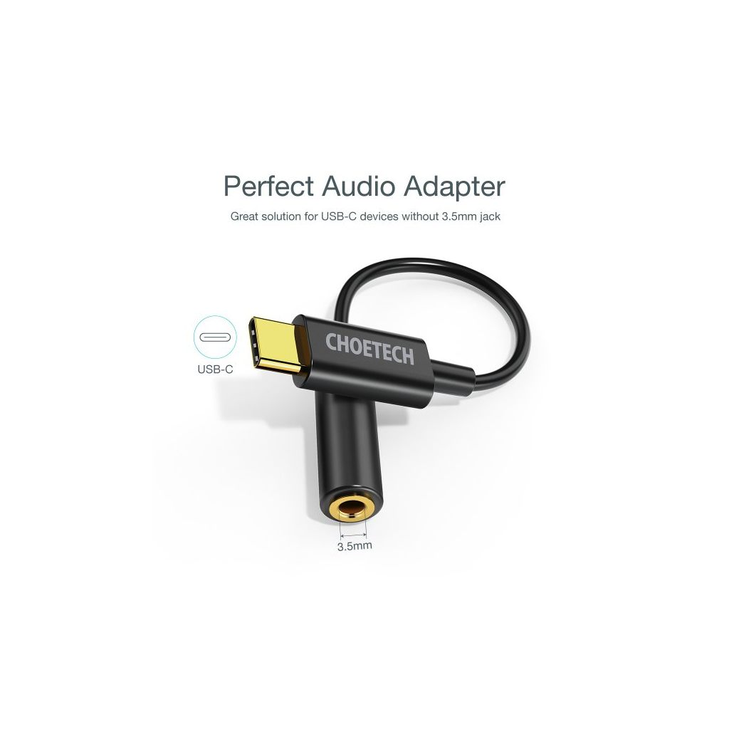 Перехідник USB-C to 3.5mm F stereo-audio (CDLA) Choetech (AUX003-BK) - изображение 3