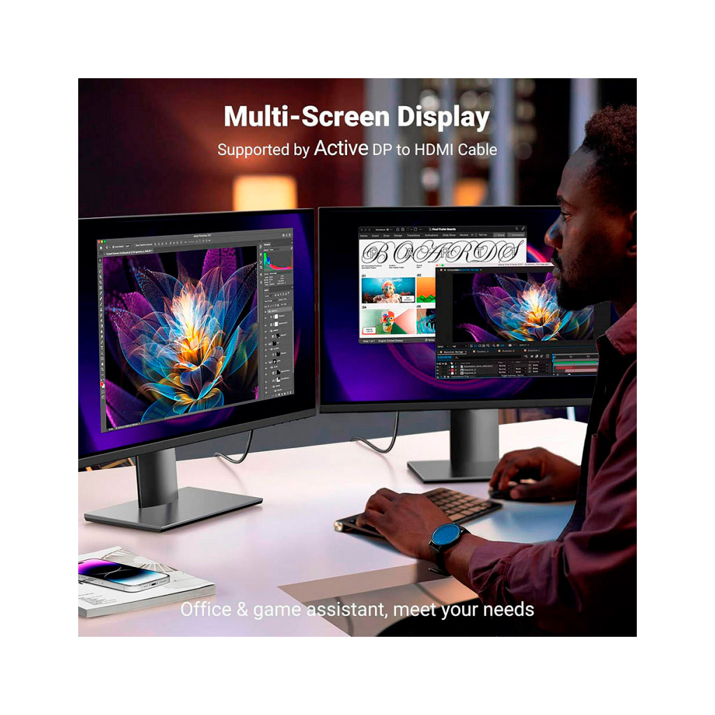 Кабель мультимедійний DisplayPort M to HDMI M 1.0m V2.0 4K60Hz DP119 black UGREEN (15773) - зображення 9