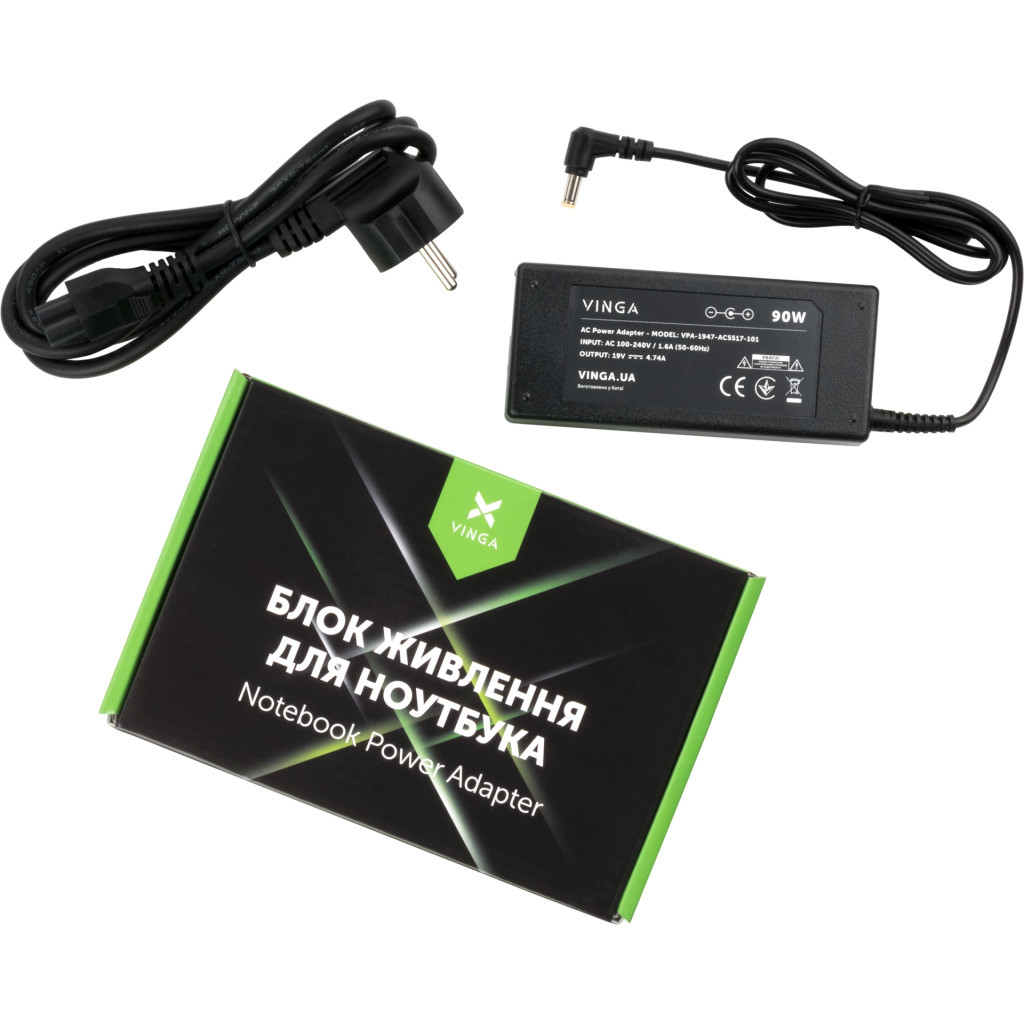 Блок живлення до ноутбуку Vinga ACER 90W 19V 4.74A 5.5*1.7 (VPA-1947-AC5517-101) - зображення 1