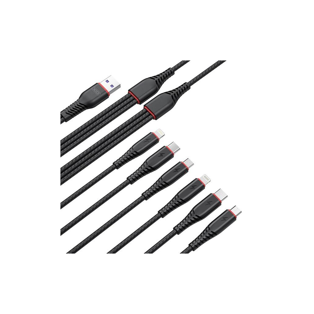 Дата кабель USB 2.0 AM to 2xLightning + 2xMicro 5P + 2xUSB-C 1.2m black XO (XO-NB196-6in1) - зображення 2