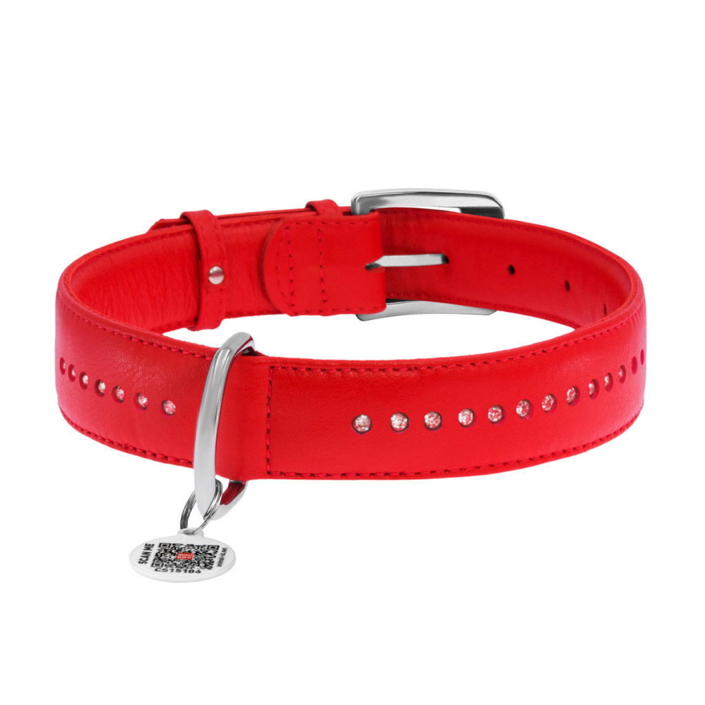 Нашийник для тварин WAUDOG Glamour з QR-паспортом, подвійний Ш 20 мм Д 30-39 см червоний (38763) - зображення 2
