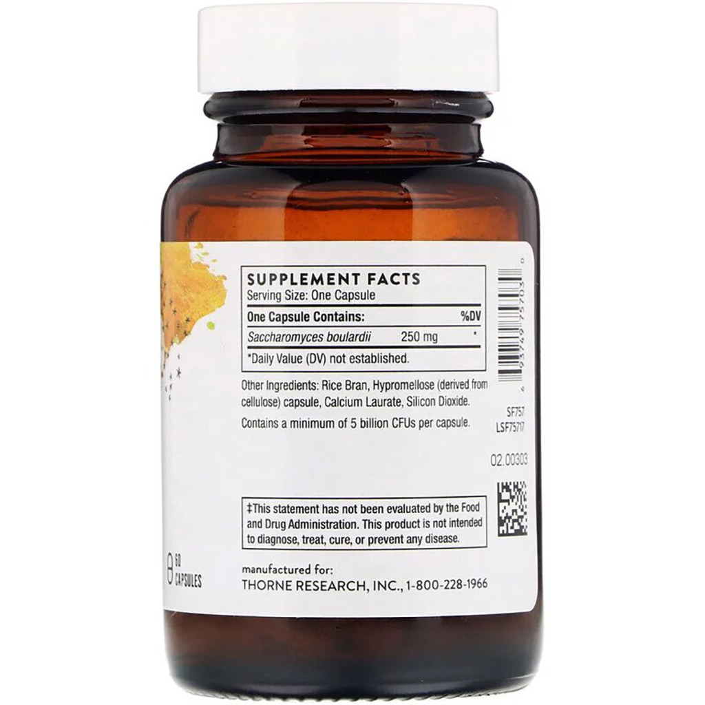 Пробіотики Thorne Research Сахароміцети буларді, Sacro-B, Probiotic, 60 капсул (THR-75703) - зображення 2