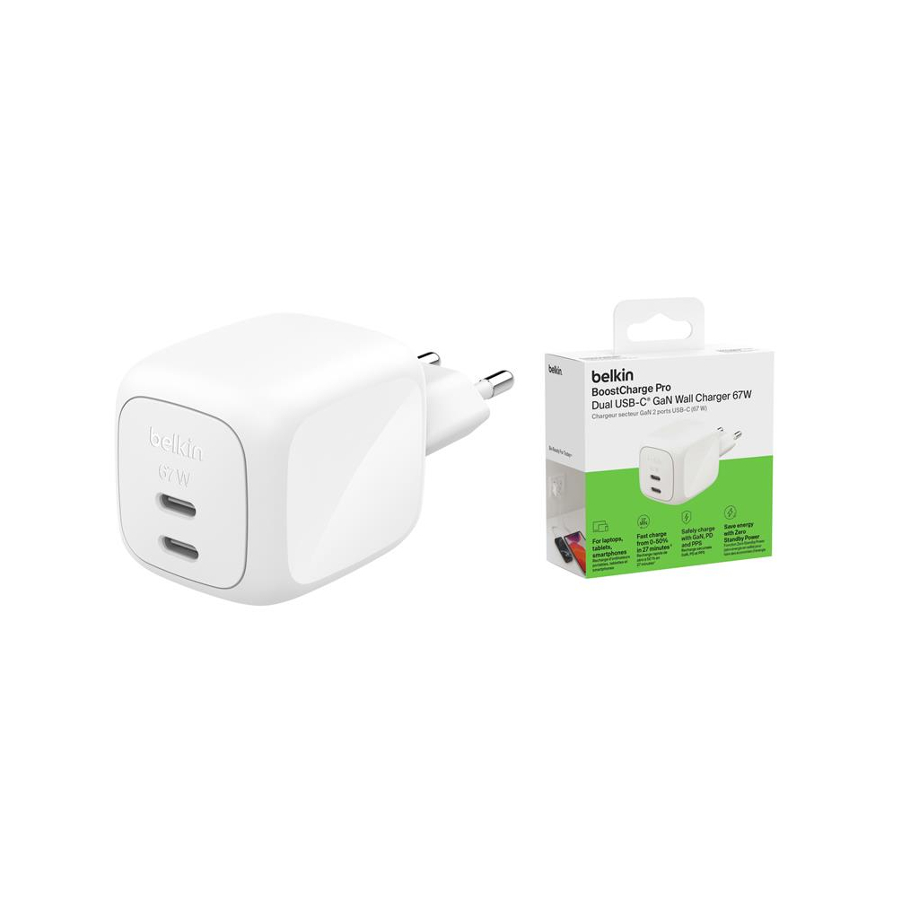 Зарядний пристрій Belkin 2xUSB-C PD67W GaN PPS white (WCH020KQWH) - зображення 5