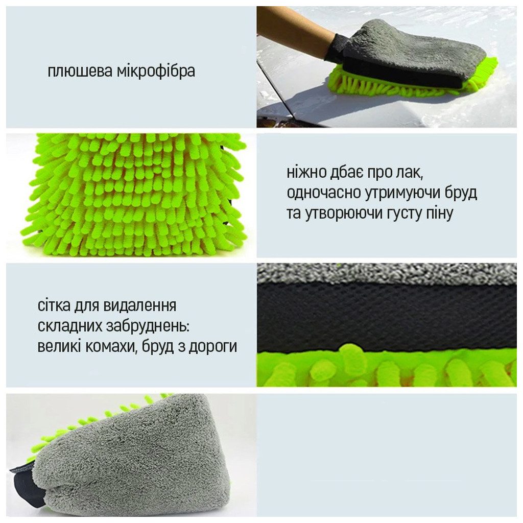 Автомобільна серветка ColorWay Рукавичка з мікрофібри для миття та полірування автомобіля, двостороння (CW-2417) - зображення 5
