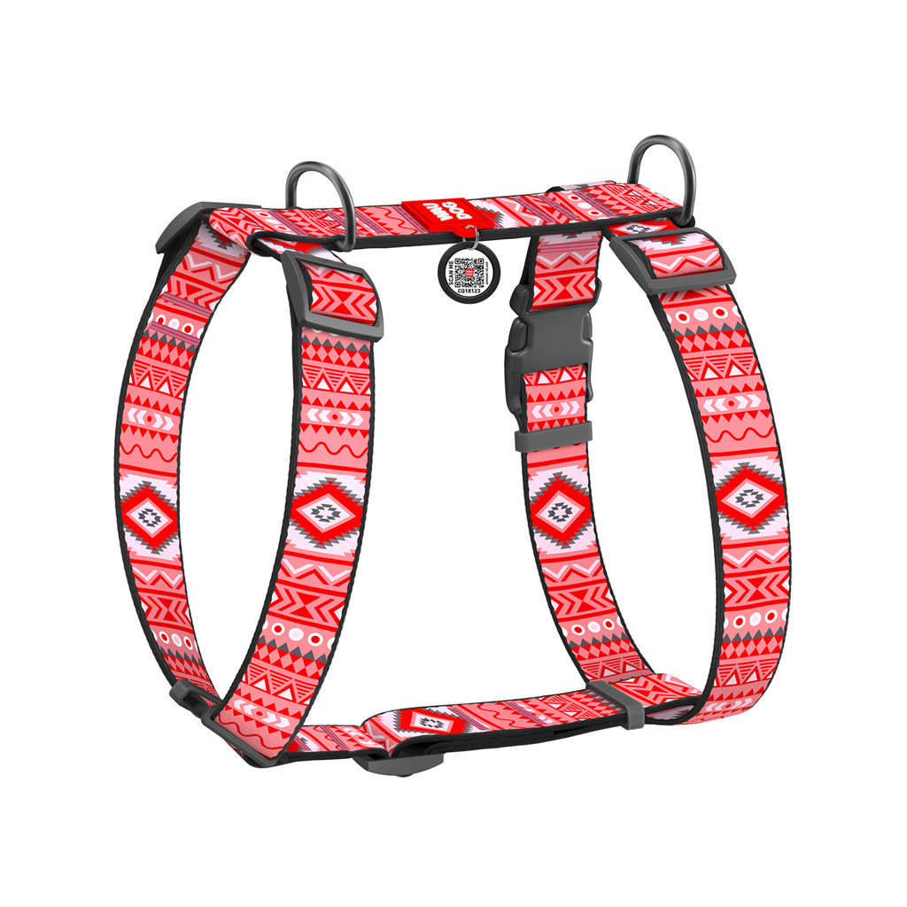 Шлея для собак WAUDOG Nylon анатомічна H-подібна з QR-паспортом "Етно червоний" пластиковий фастекс XL (323-0133) - зображення 1