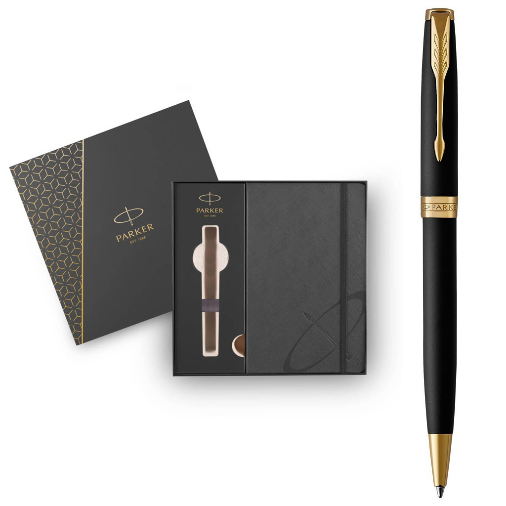 Ручка кулькова Parker SONNET 17 Matte Black Lacquer GT BP + блокнот Parker + подар.упак. GIFT24 (84 832b24) - изображение 1