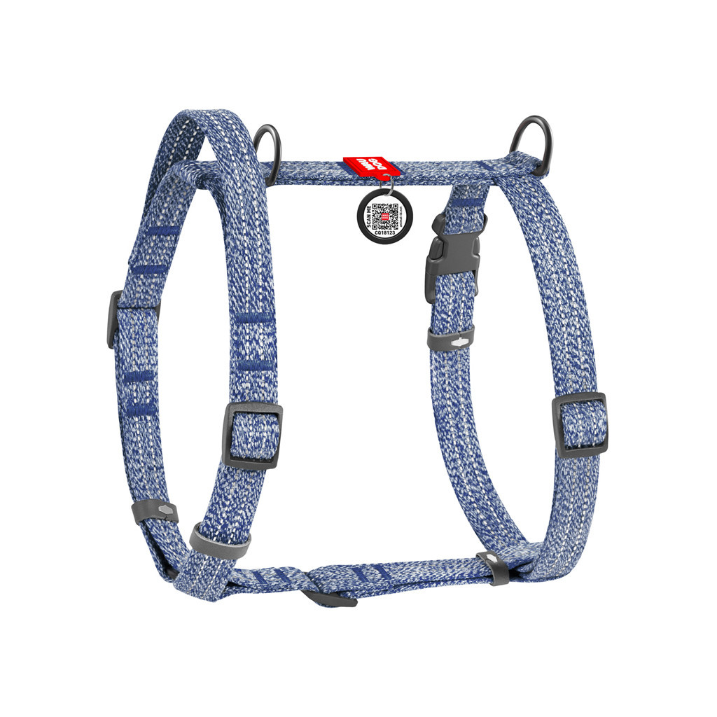 Шлея для собак WAUDOG Н-подібна Re-cotton з QR паспортом, світловідбивна L синя (259312) - зображення 2