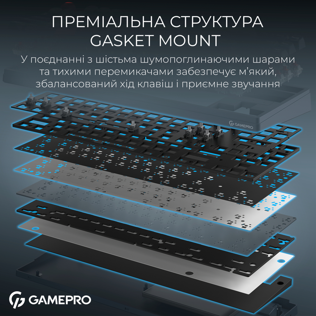 Клавіатура GamePro Asgard Ragnar Wireless/Bluetooth/USB UA Blue (MK285BL) - зображення 9