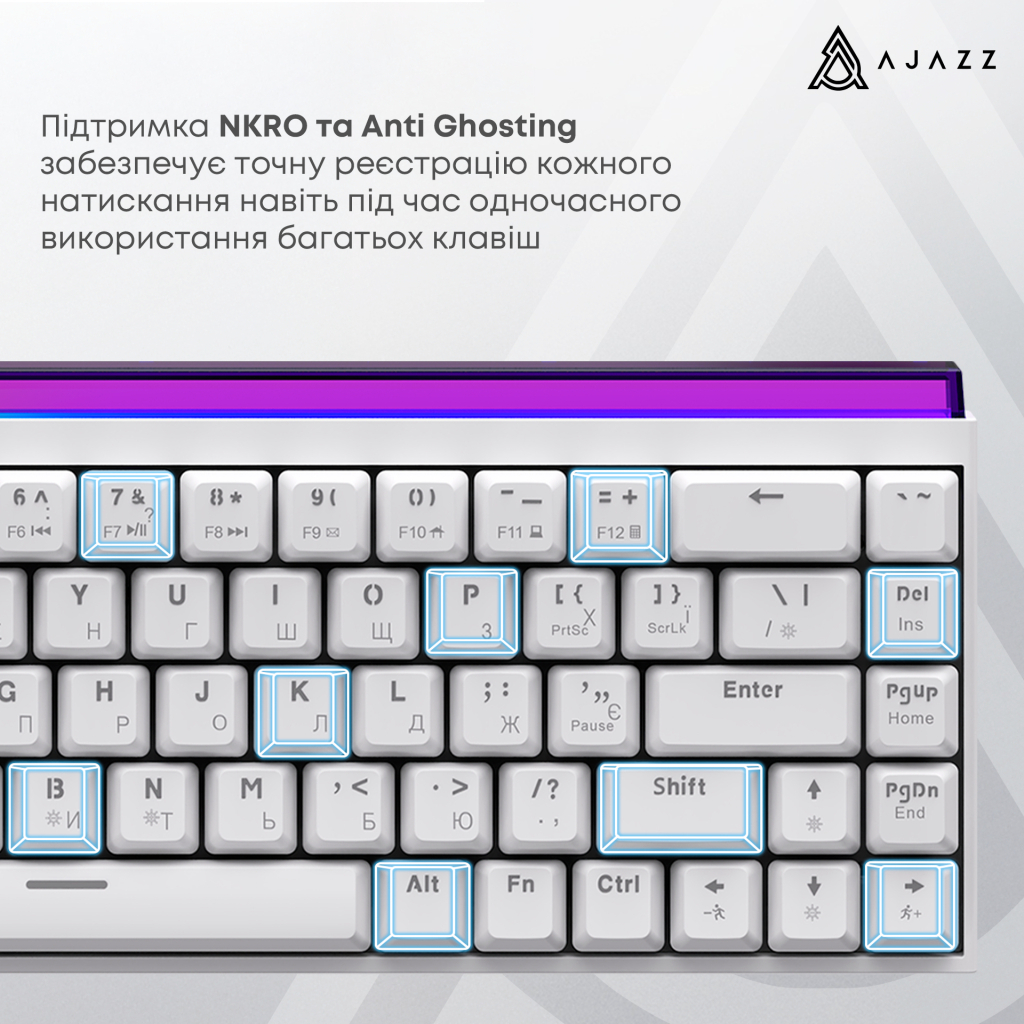 Клавіатура Ajazz NK68 Red Switch USB UA White (NK68-R-W) - изображение 12