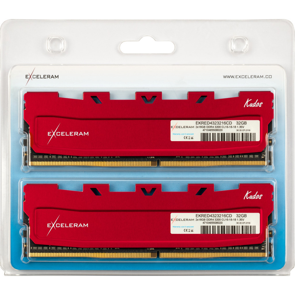 Модуль пам'яті для комп'ютера DDR4 32GB (2x16GB) 3200 MHz Red Kudos eXceleram (EKRED4323216CD) - зображення 2