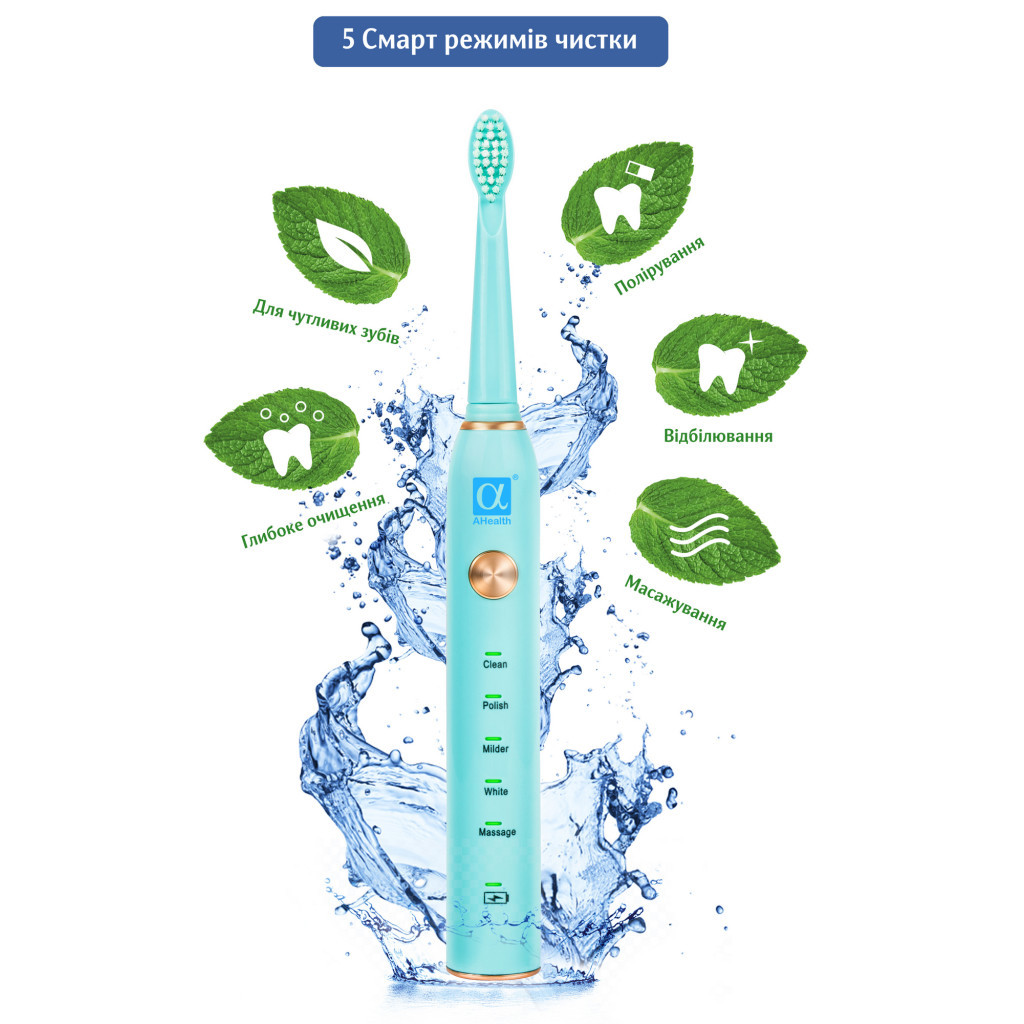 Електрична зубна щітка AHealth SMART SONIC SMILE 1 green (AHsss1g) - зображення 2