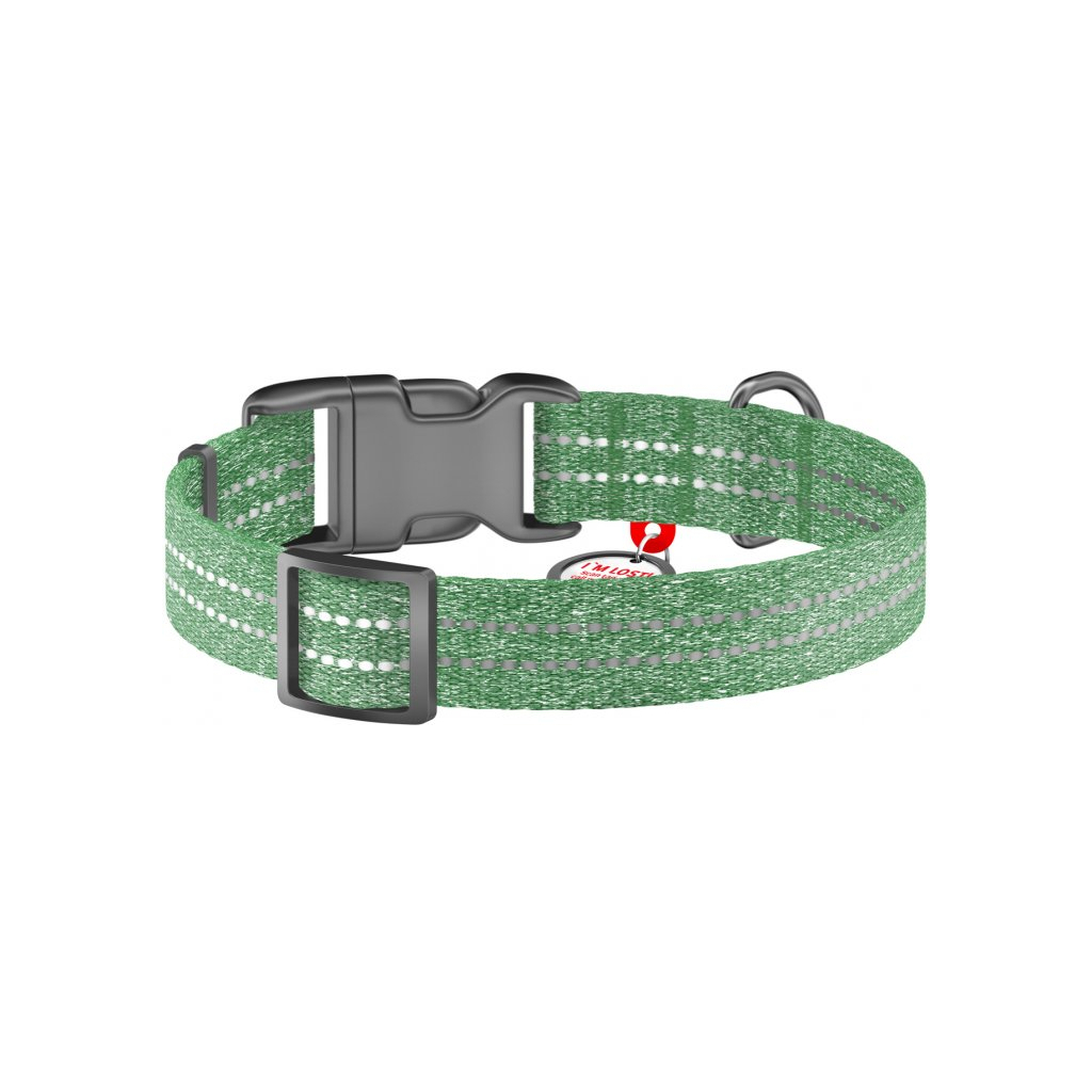 Нашийник для тварин WAUDOG Re-cotton з QR паспортом світловідбивний Ш 25 мм Д 37-58 см зелений (029418) - зображення 2