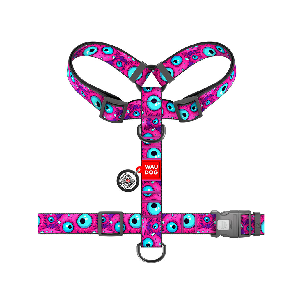 Шлея для собак WAUDOG Nylon з QR-паспортом анатомічна H-подібна "Око монстра" пластиковий фастекс М (321-4049) - зображення 2