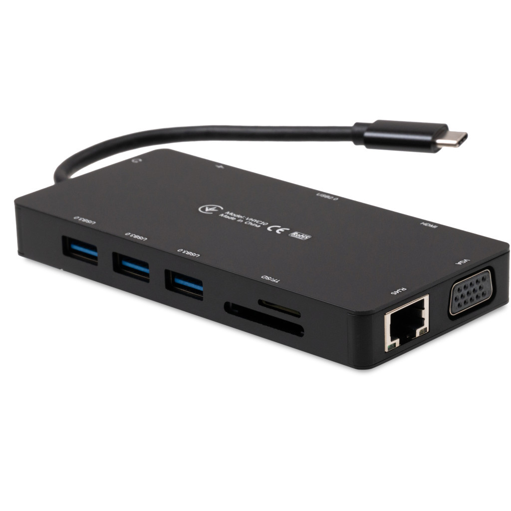 Концентратор Vinga USB-C 3.1 to VGA+HDMI+RJ45+3xUSB3.0+USB2.0+SD/TF+PD100W+Audio (VHYC10) - зображення 3