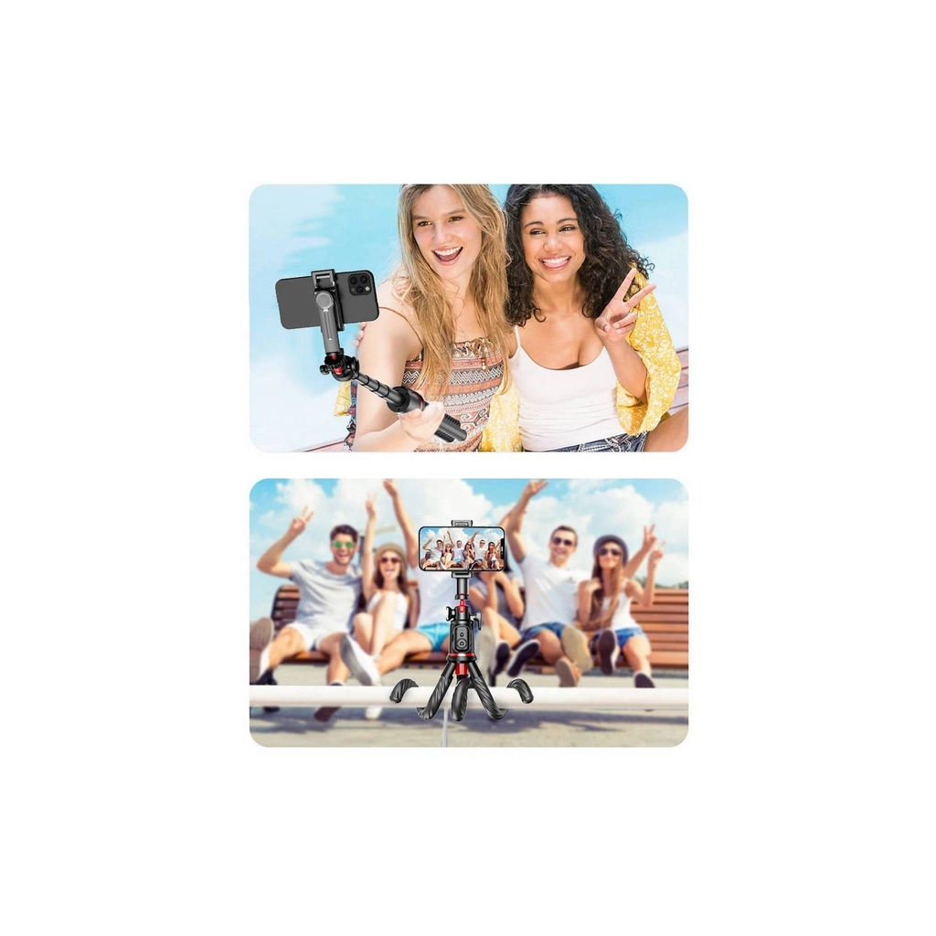 Штатив RTAKO C03 Octopus Extendable Tripod Selfie Stick (with Detachable Phone Holder) Black (6942063212416) - зображення 3