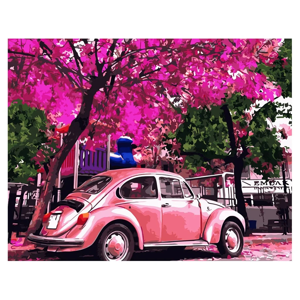 Картина по номерам Strateg Рожевий Volkswagen Beetle 40х50 см (VA-1975) - зображення 1