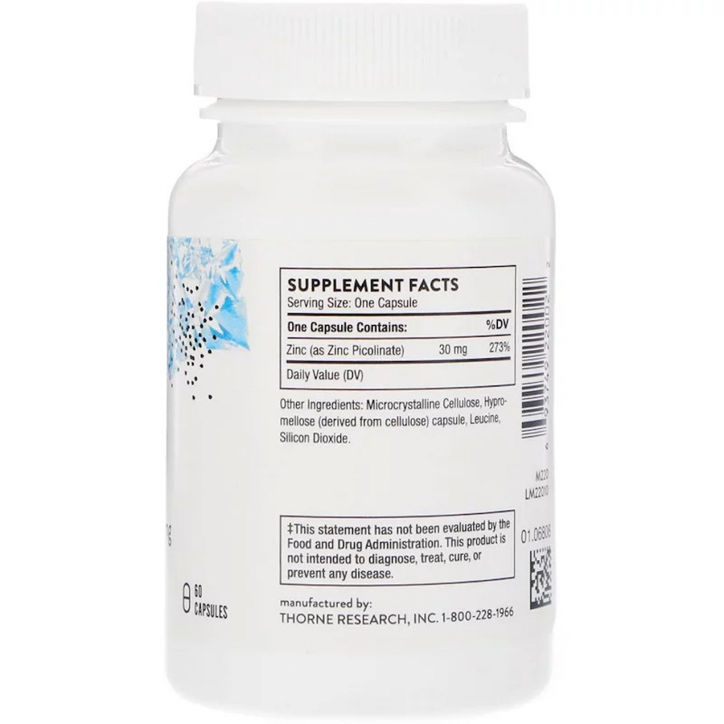 Мінерали Thorne Research Цинк Пиколинат, Zinc Picolinate, 30 мг, 60 капсул (THR-22002) - зображення 2