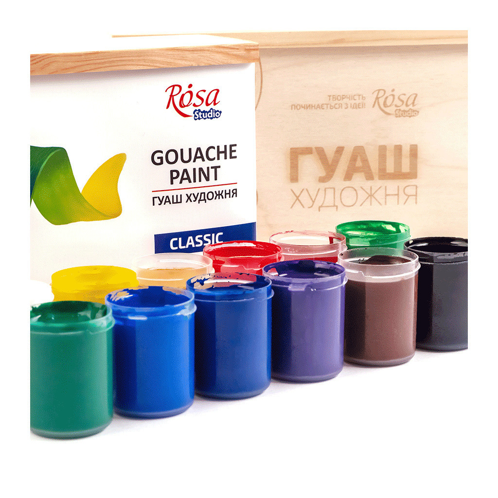 Гуашеві фарби Rosa Studio Classic 12 кольорів по 40 мл, дерев’яний пенал (4823098540625) - зображення 6
