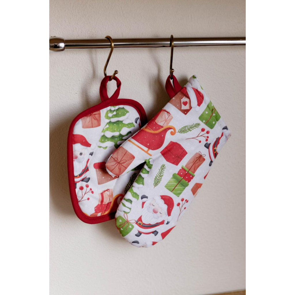 Кухонна прихватка Прованс набір рукавичка та прихватка Санта на білому (035793) - зображення 5