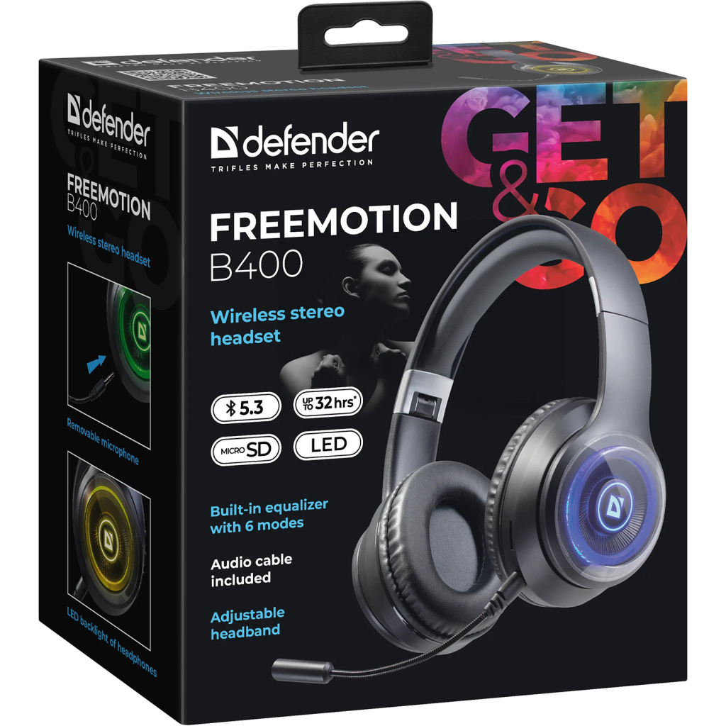 Навушники Defender FreeMotion B400 LED Bluetooth Black (63400) - зображення 8