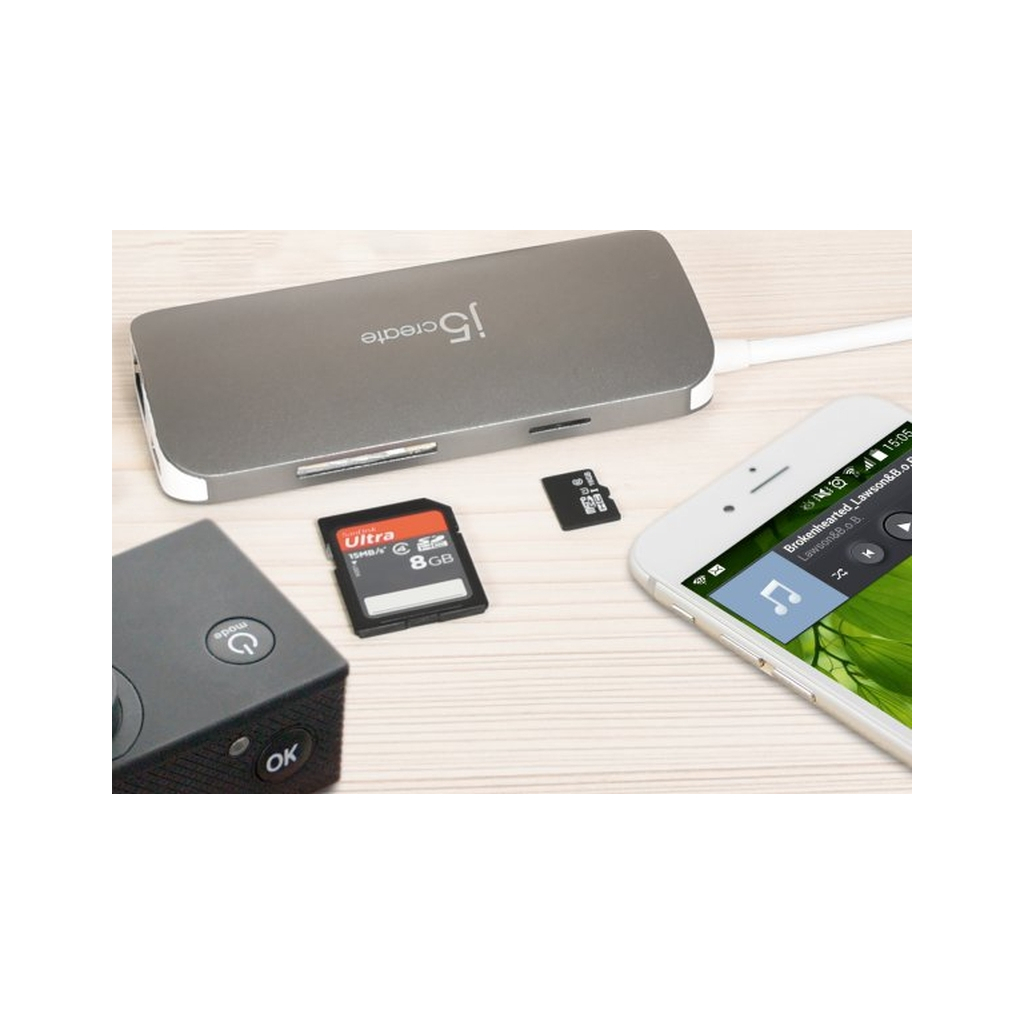 Порт-реплікатор J5create Dock-Station USB-C 9-in-1 (хаб/HDMI/PD/картридер) (JCD383-N) - зображення 4
