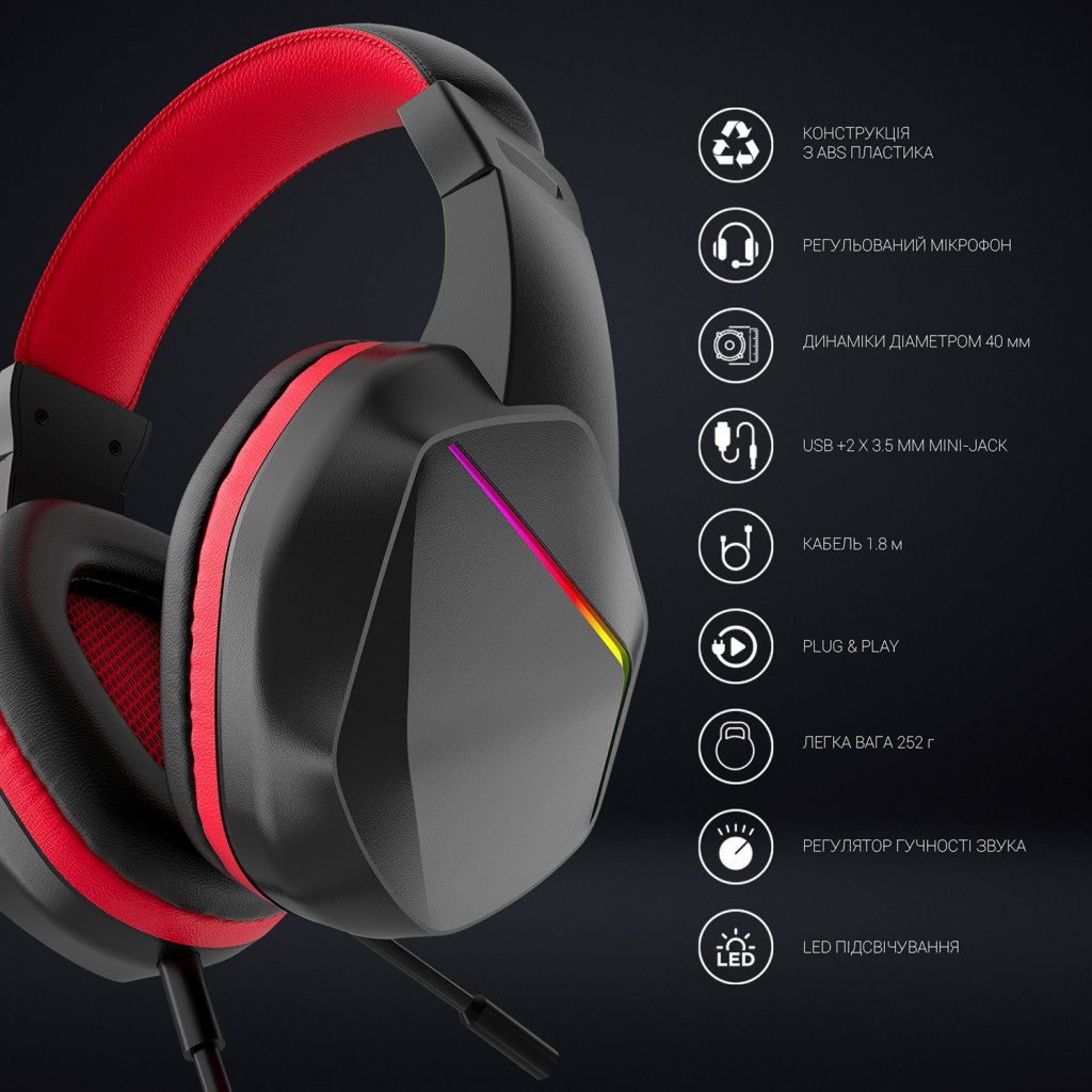 Навушники GamePro HS311 RGB Black/Red (HS311) - зображення 12