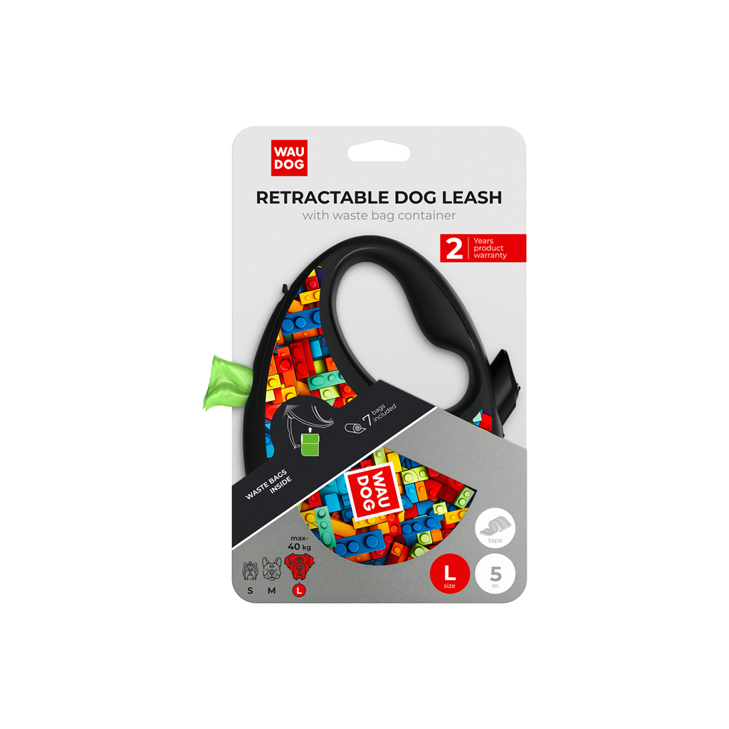 Повідець для собак WAUDOG R-leash з контейнером для пакетів "Блоки", світловідбивна стрічка, S (255-4056) - изображение 6