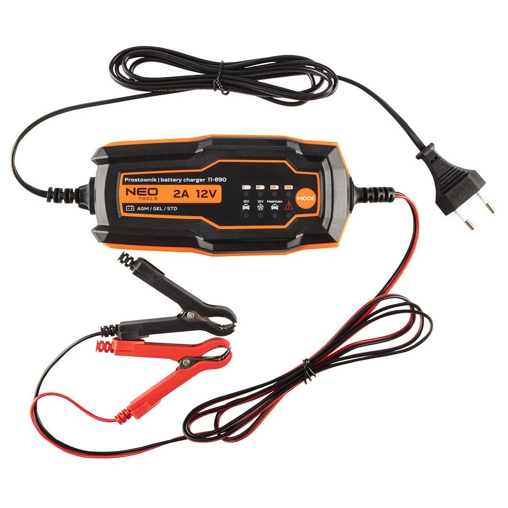 Зарядний пристрій для автомобільного акумулятора Neo Tools 2А/35Вт, 4-60Ач, для кислотних/AGM/GEL (11-890) - зображення 1