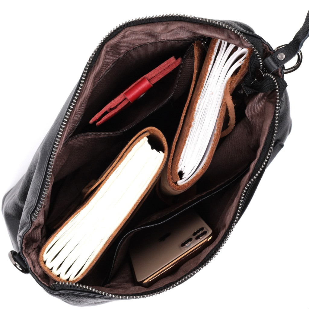 Сумка Vintage Шкіряна жіноча з двома знімними ременями Чорна (22379) - зображення 7