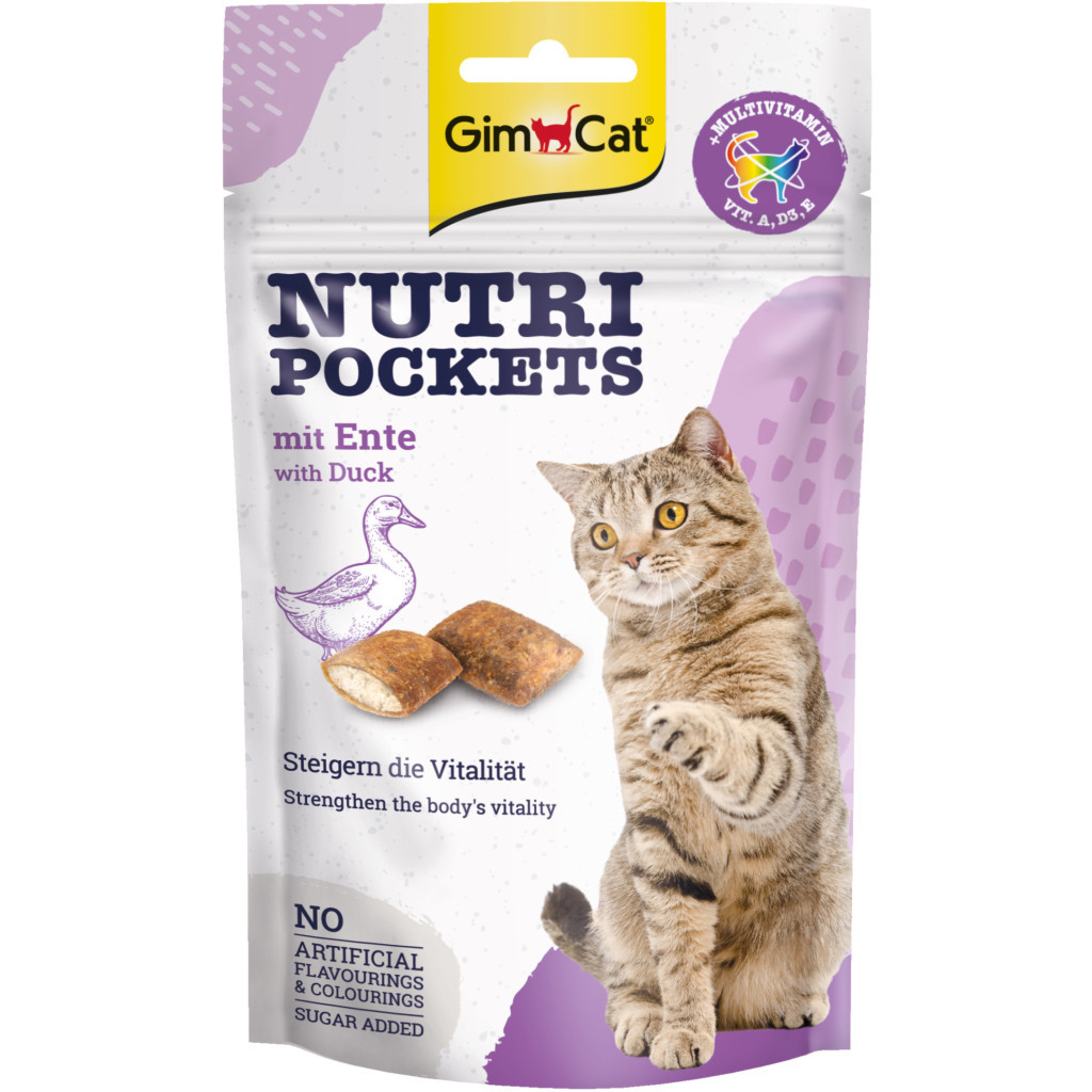 Ласощі для котів GimCat Nutri Pockets Качка + Мультивітамін 60 г (4002064419220/4002064419312) - зображення 1