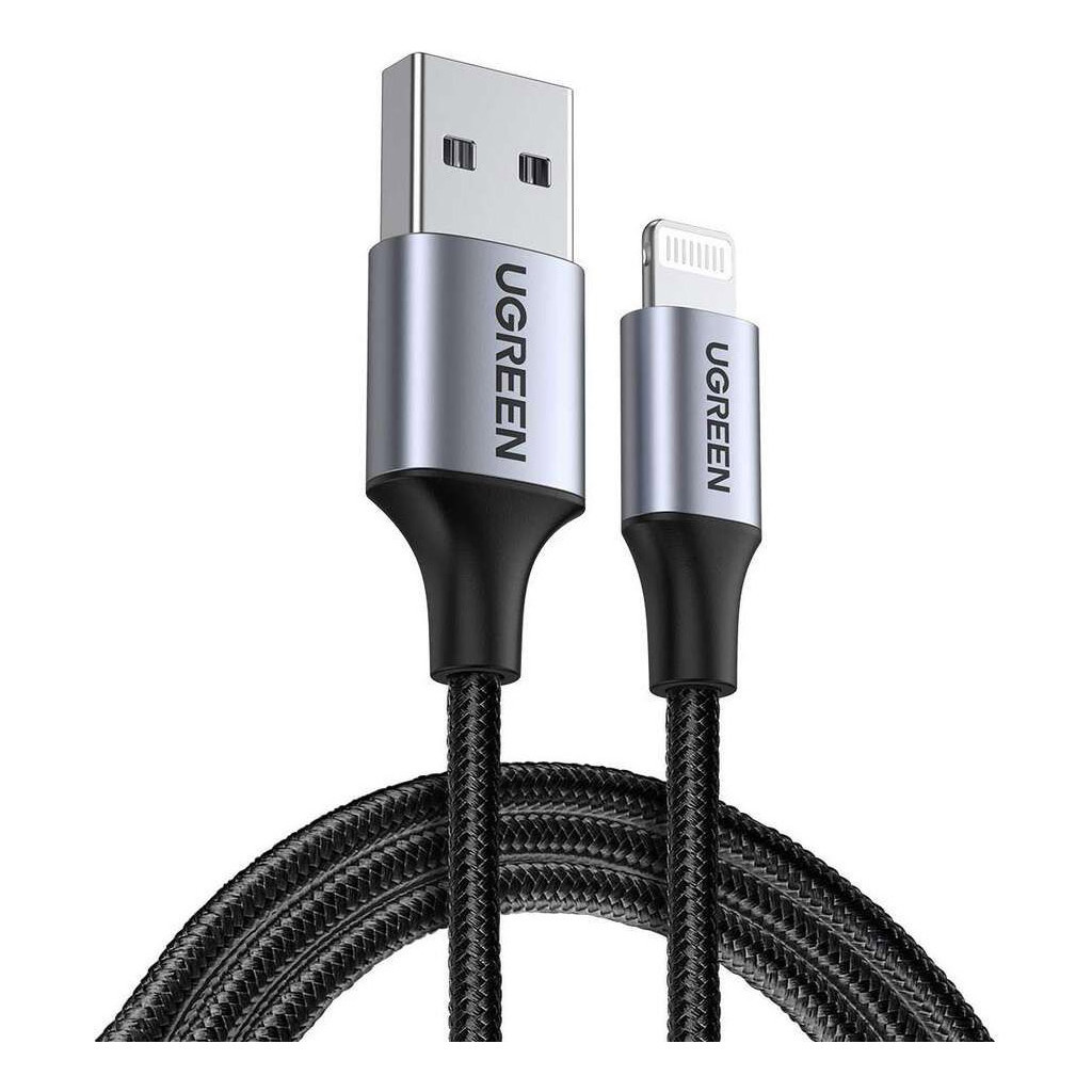 Дата кабель USB 2.0 AM to Lightning 2.0m US199 2.4A Black Ugreen (60158) - зображення 1