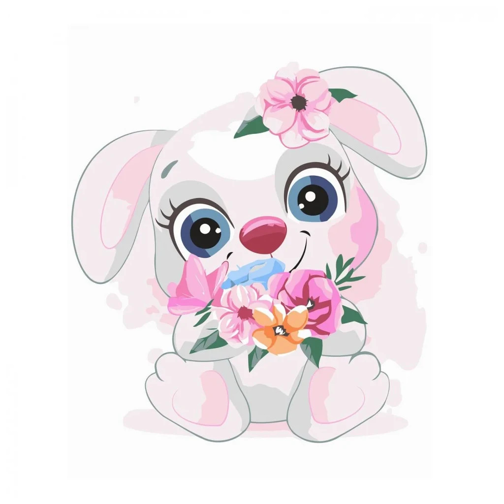 Картина по номерам Strateg Маленький зайчик з квітами 30х40 см (SV-0092) - зображення 1