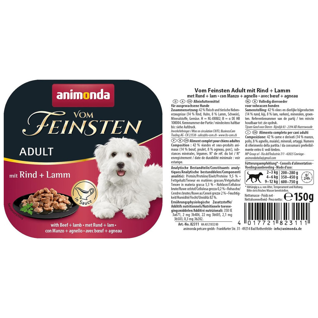 Консерви для собак Animonda Vom Feinsten delicious sauce Adult with Beef + lamb 150 г (4017721823371) - зображення 2