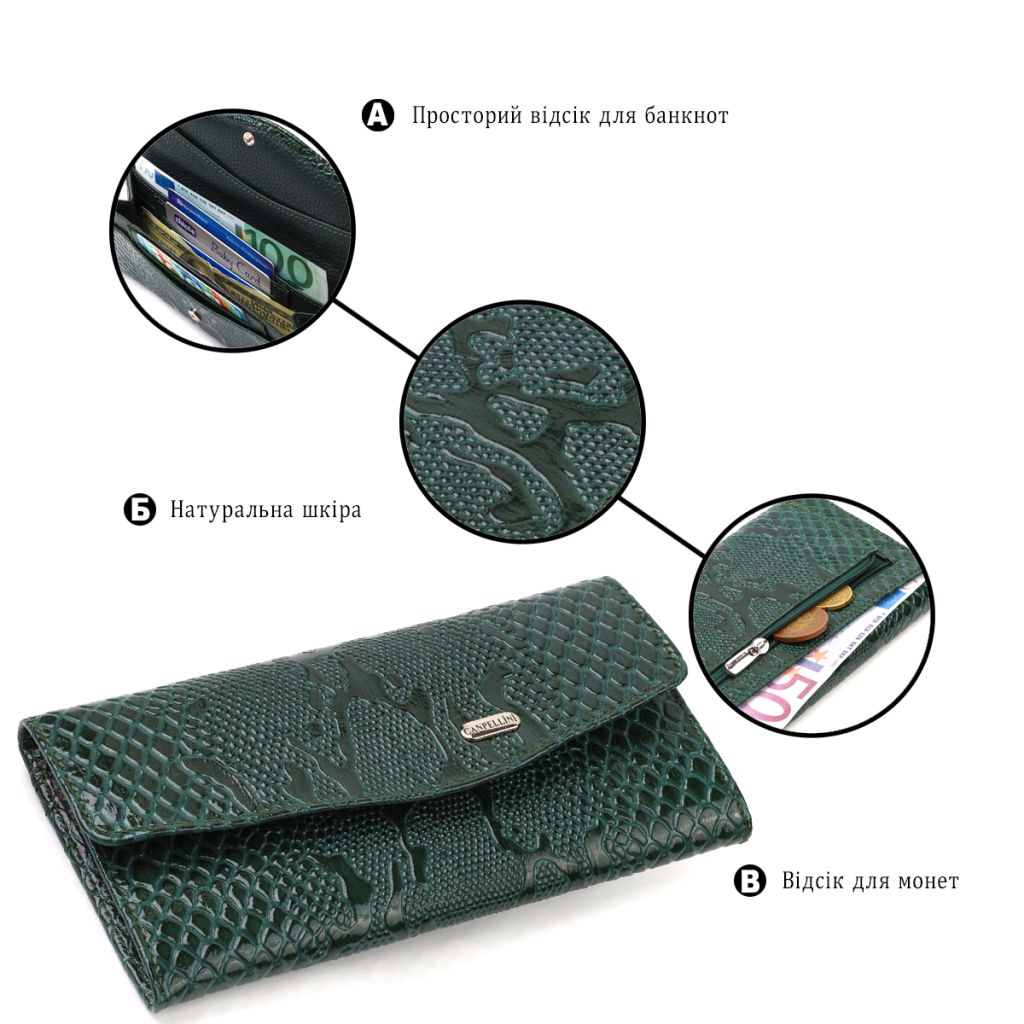 Портмоне Canpellini З натуральної шкіри Зелене (21694) - зображення 4