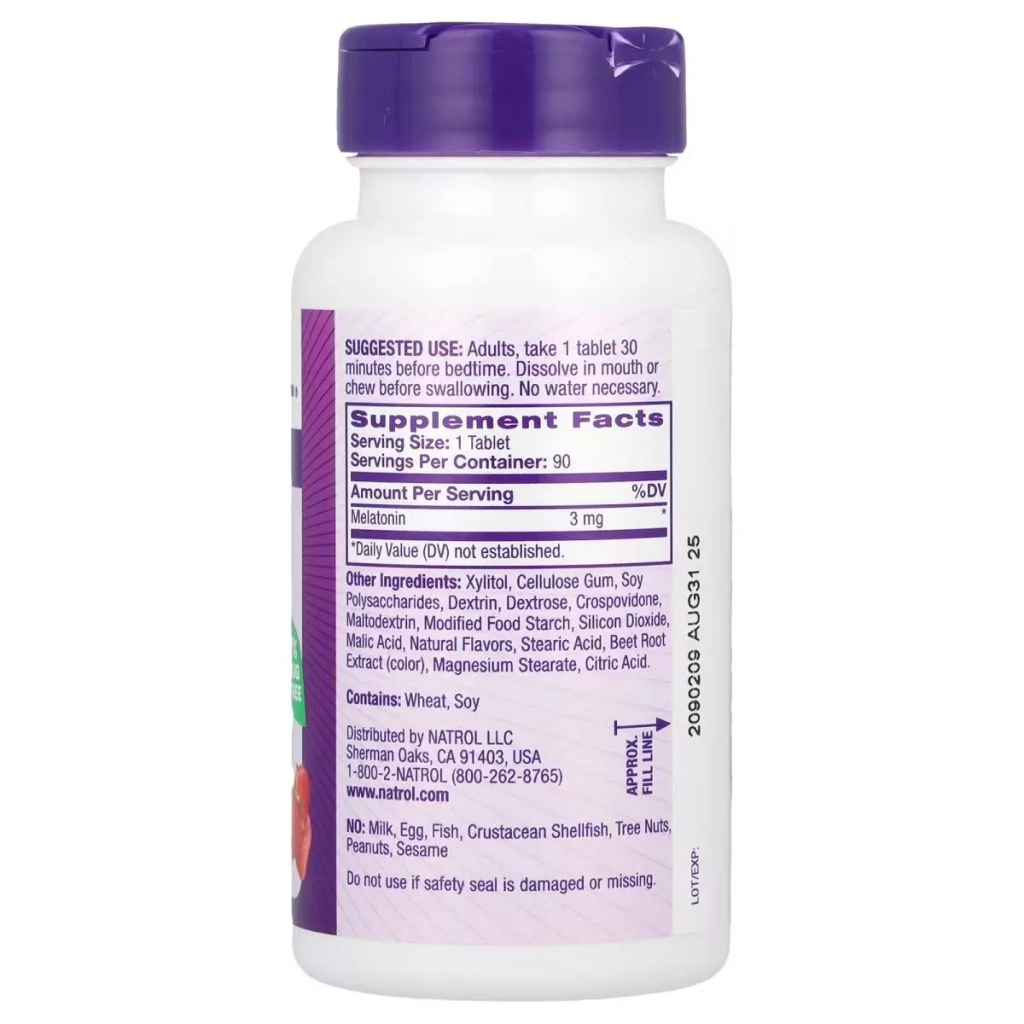 Амінокислота Natrol Мелатонін швидкорозчинний, 3 мг, смак полуниці, Melatonin (NTL-06076) - зображення 2