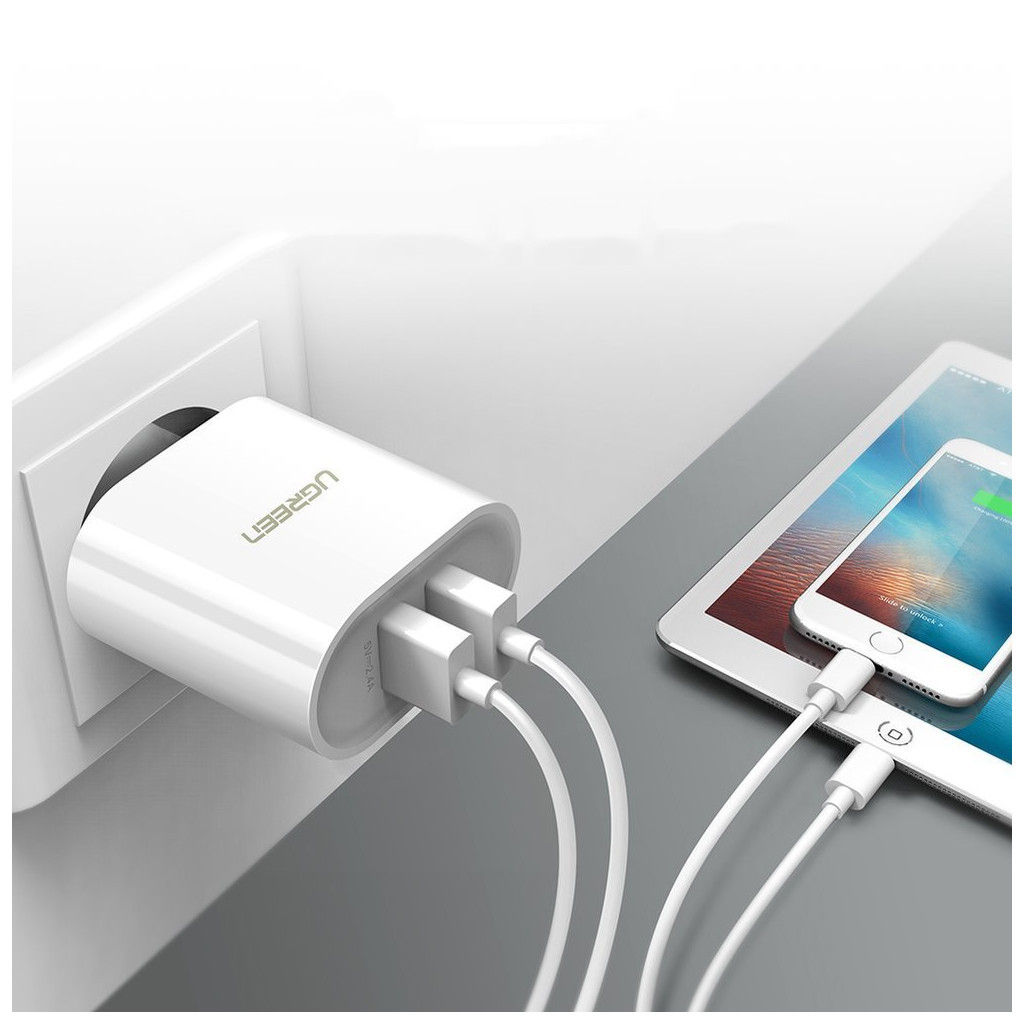 Зарядний пристрій Ugreen CD104 2xUSB 3.4A Charger (White) (20384) - зображення 6