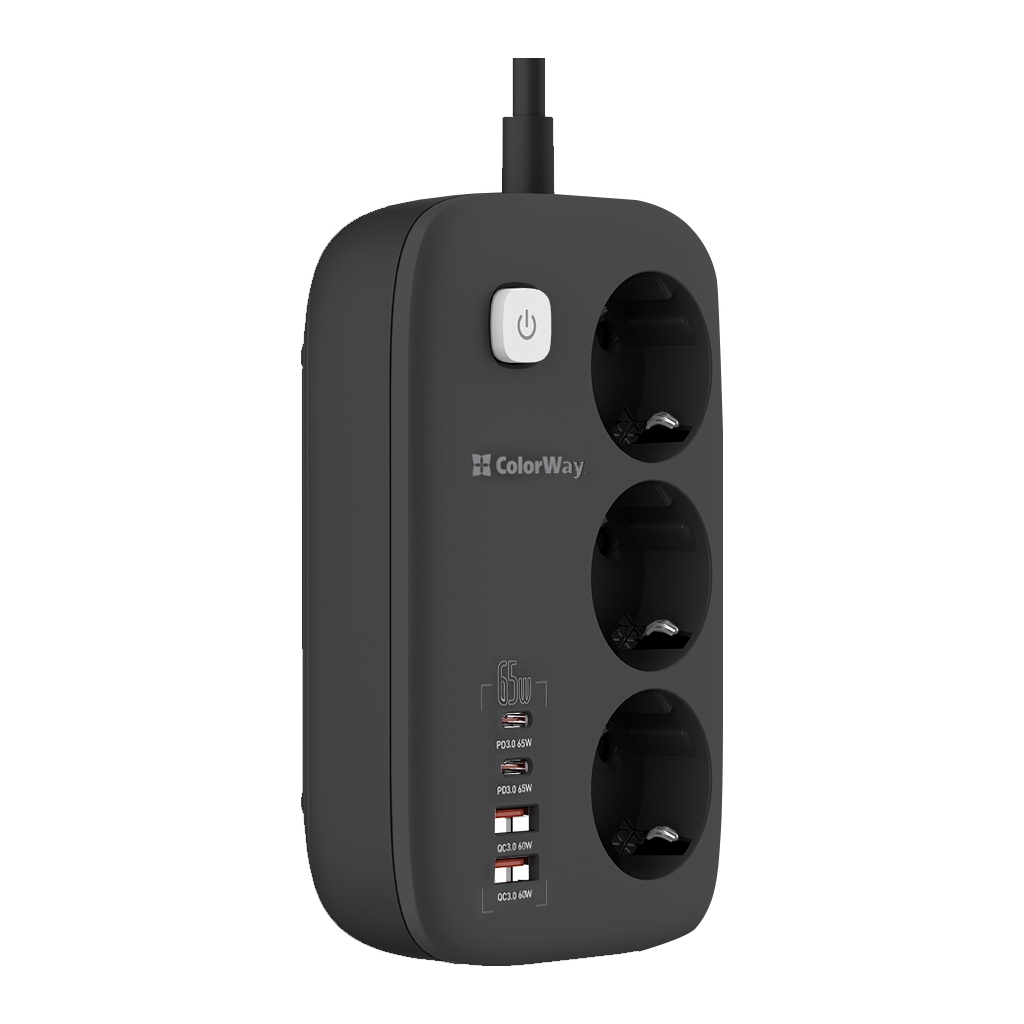Мережевий фільтр живлення ColorWay CW-CHE34PDB 3 роз/4USB GaN3 Pro (CW-CHE34PDB) - зображення 2
