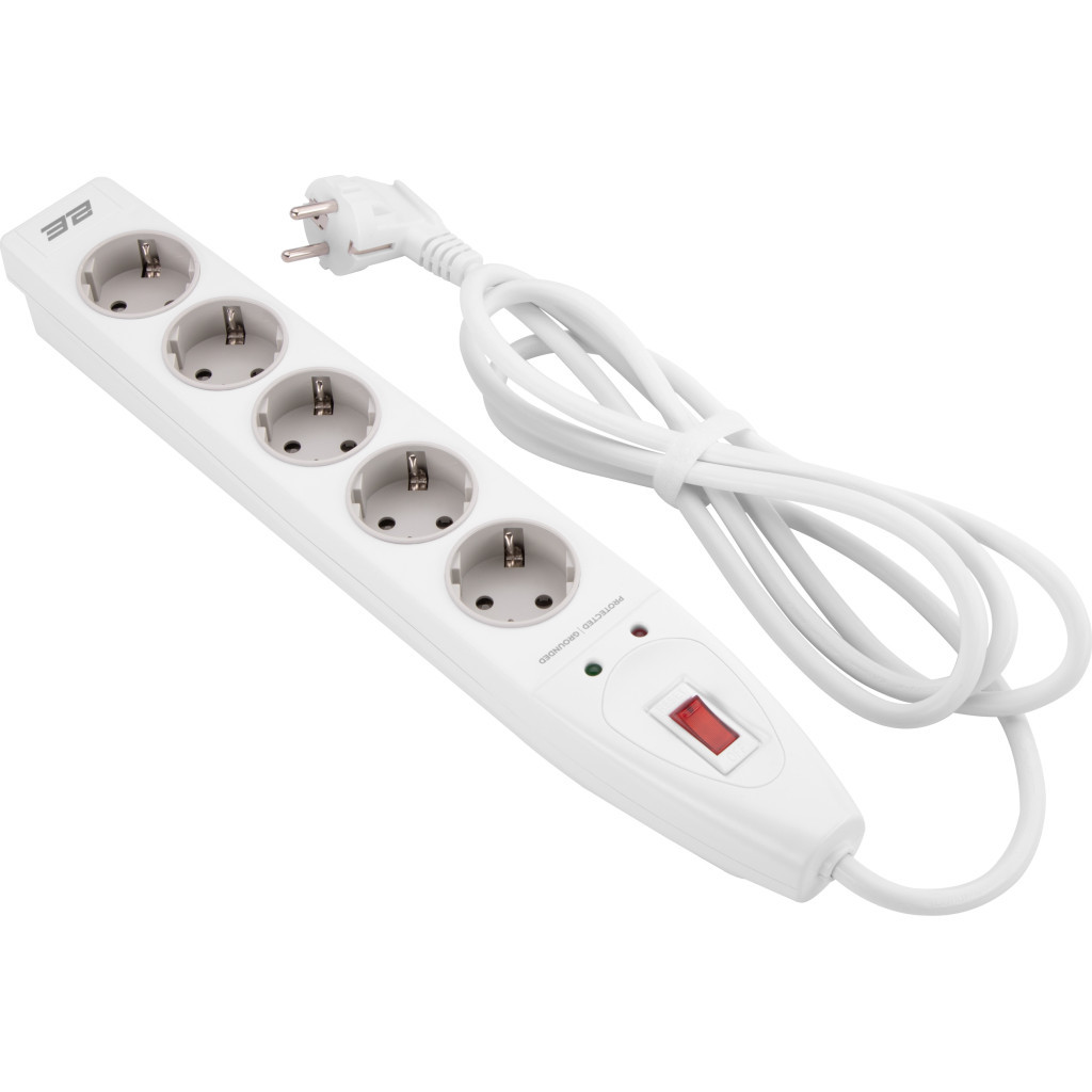 Мережевий фільтр живлення 2E 5XSchuko, 3G*1.5мм, 2м, white (2E-SP515M2WH) - зображення 1