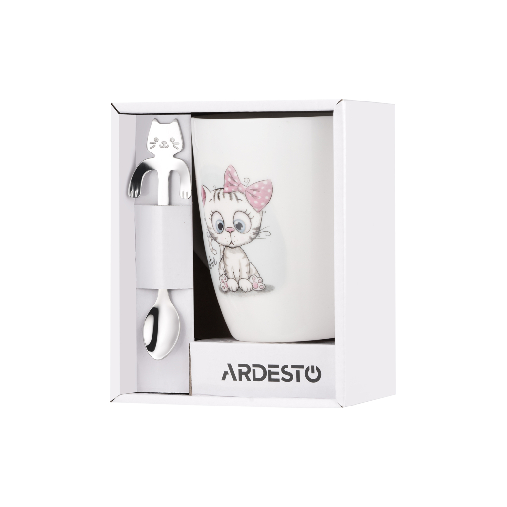 Чашка Ardesto Cute, 320мл, порцеляна, нержавіюча сталь, білий (AR3040BS) - зображення 8