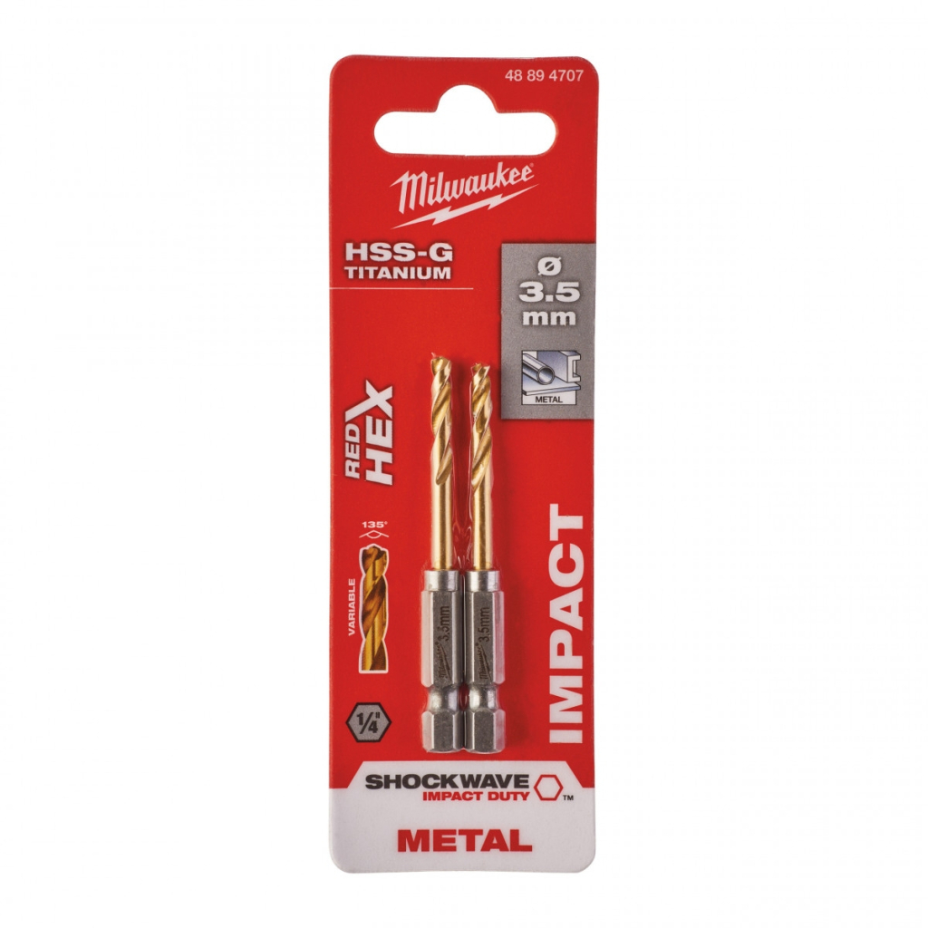 Свердло Milwaukee по металу RedHEX HSS-G TiN, 3,5 мм (2шт) (48894707) - зображення 3
