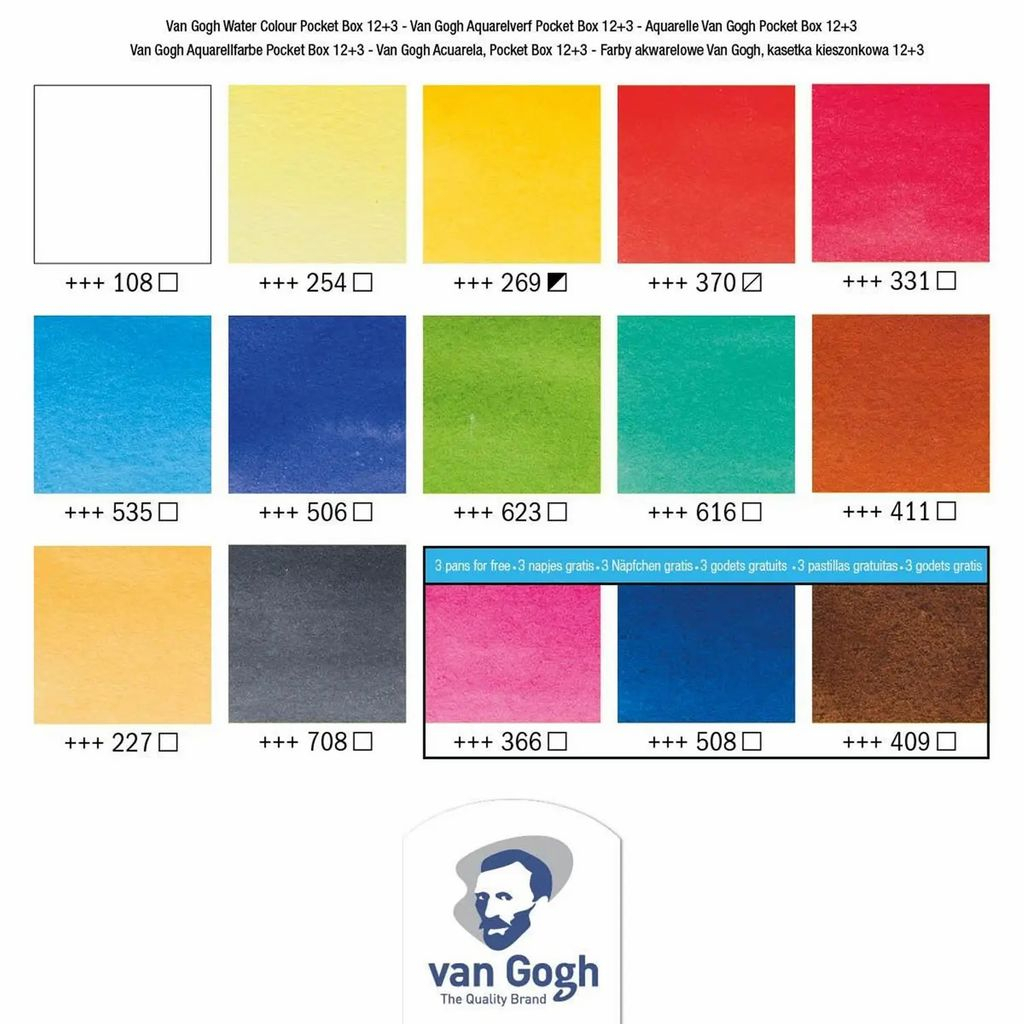 Акварельні фарби Royal Talens Van Gogh 12 + 3 кольори в кюветах + пензлик, пластик (8712079344955) - зображення 4