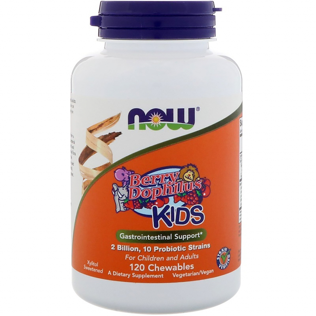 Пробіотики Now Foods Дофілус, для Дітей, Berry Dophilus, 120 жувальних капсул (NOW-02949) - зображення 1