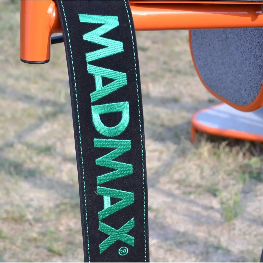 Атлетичний пояс MadMax MFB-301 Suede Single Prong шкіряний Black/Green L (MFB-301_L) - зображення 5