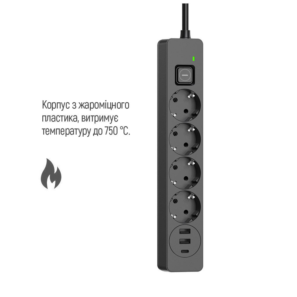 Мережевий фільтр живлення ColorWay 4 розетки/3USB 5M (CW-CHE435PDB) - зображення 8