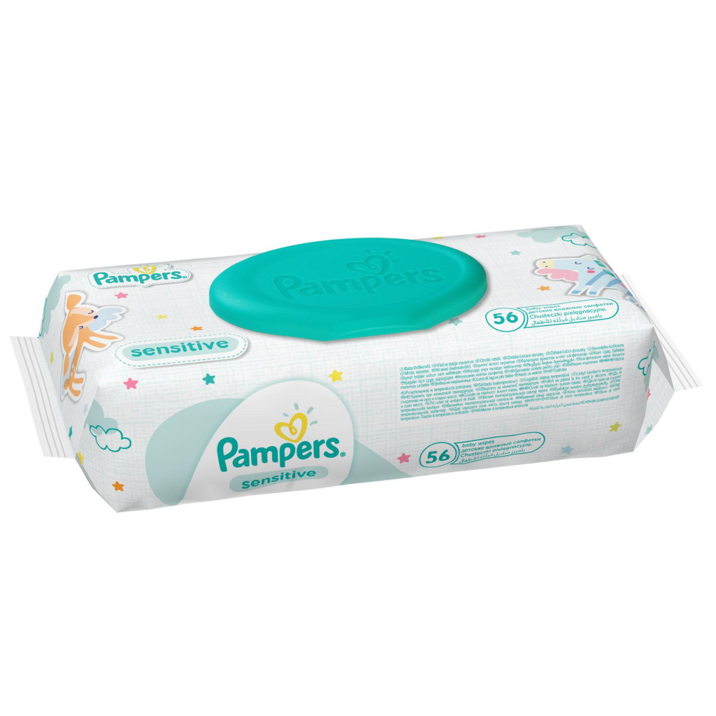 Дитячі вологі серветки Pampers Sensitive, 56 шт (4015400636649) - зображення 3