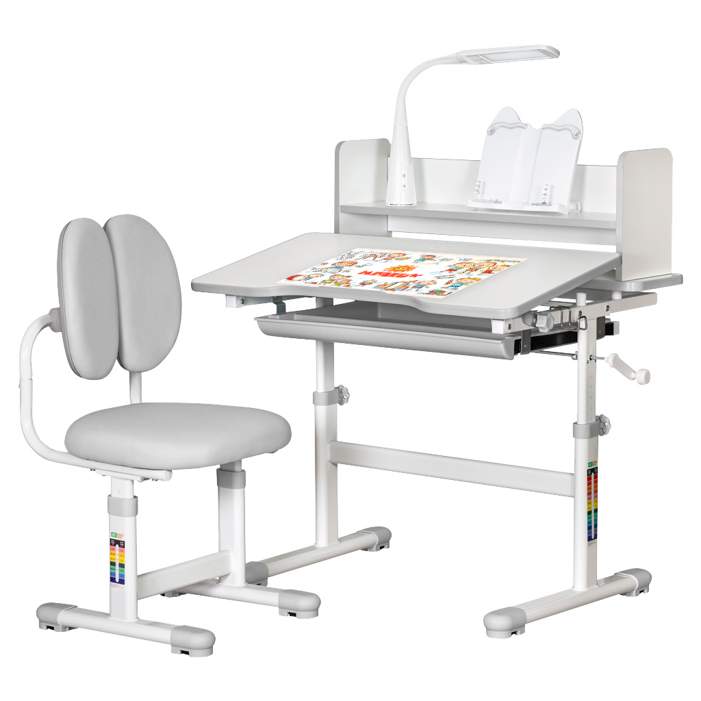 Парта зі стільцем ErgoKids Grey (+ поличка та лампа) (BD-24 G) - зображення 1
