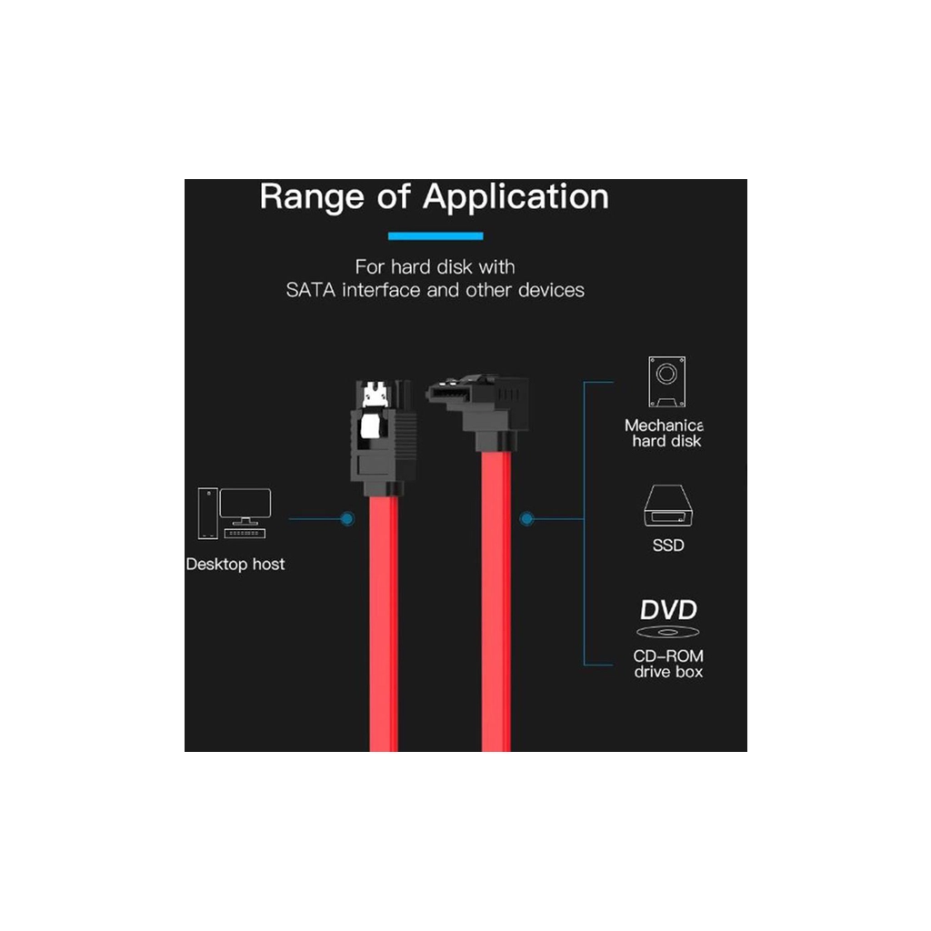 Кабель для передачі даних SATA 3.0 7pin F/F 0.5m L Red VENTION (KDDRD) - зображення 3