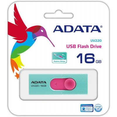 USB флеш накопичувач ADATA 16GB UV220 Green/Pink USB 2.0 (AUV220-16G-RGNPK) - зображення 3