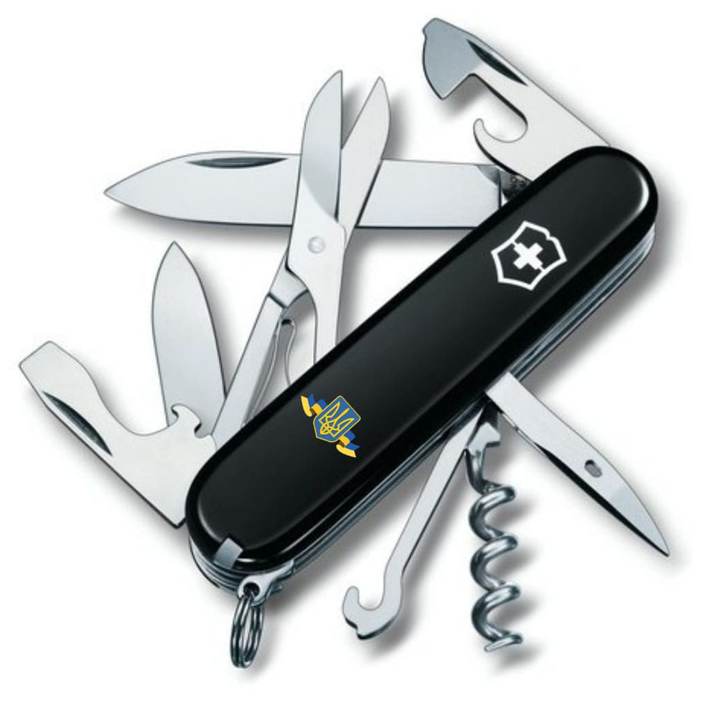 Ніж Victorinox Climber Ukraine Black "Герб України Зі Стрічкою" (1.3703.3_T1010u) - зображення 1